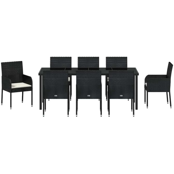 9-delars trädgårdsserveringsset med kuddar, svart poly rattan vidaXL 200 x 80 x 73 cm – bild 6