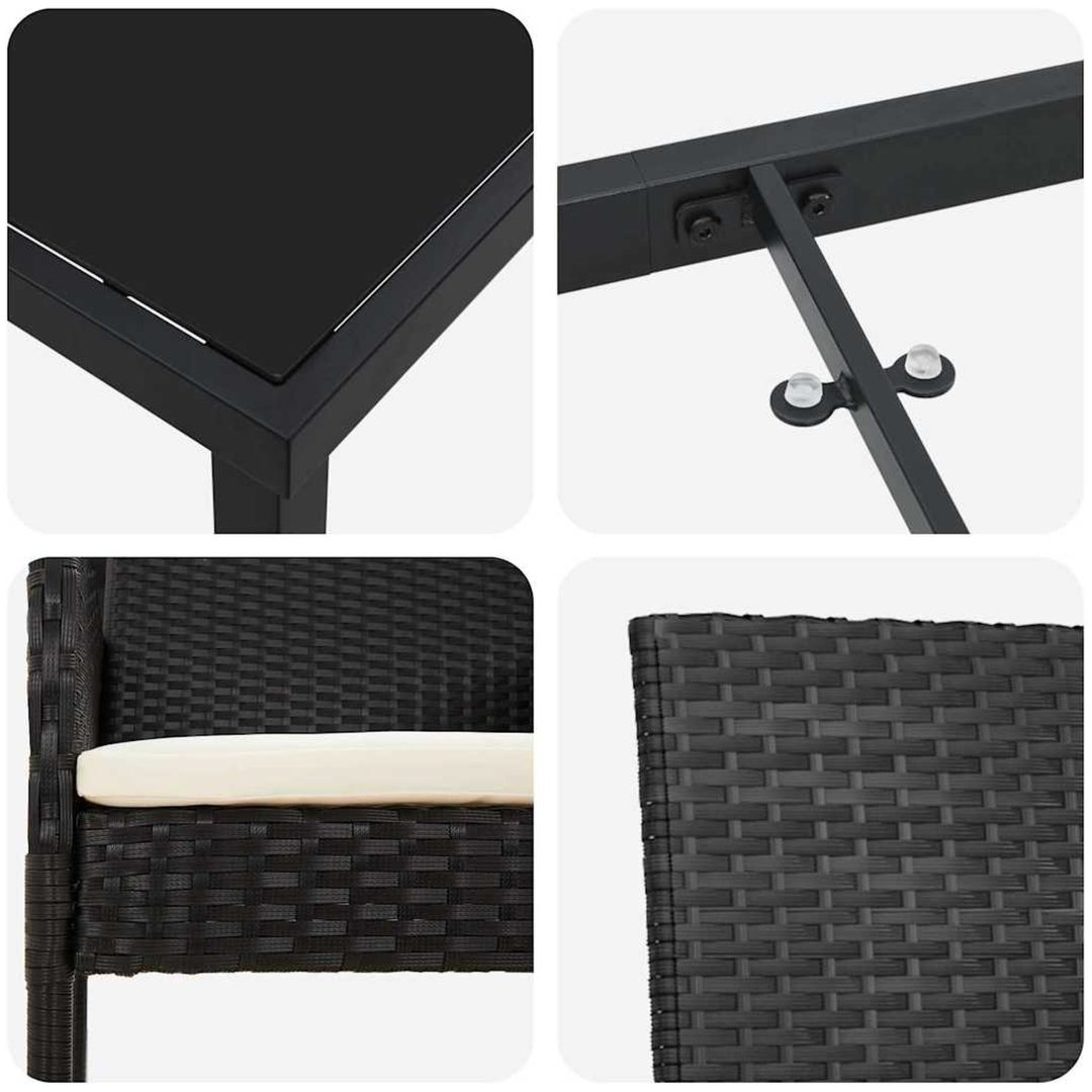9-delars trädgårdsserveringsset med kuddar, svart poly rattan vidaXL 200 x 80 x 73 cm – bild 7