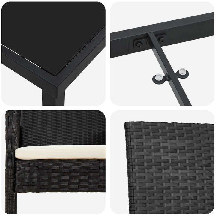 9-delars trädgårdsserveringsset med kuddar, svart poly rattan vidaXL 200 x 80 x 73 cm – bild 7