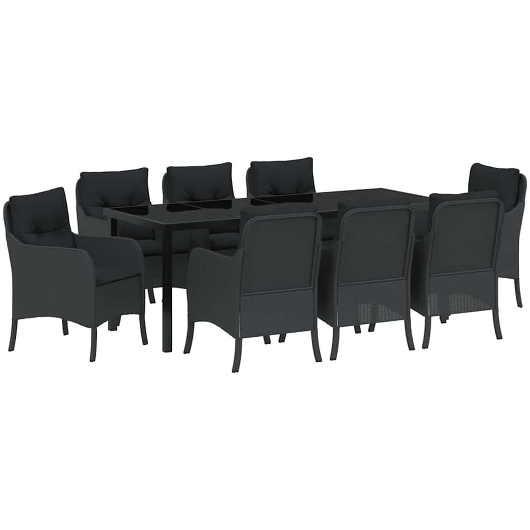 9-delars Trädgårdsserveringsset med Kuddar Svart Poly Rattan vidaXL 200 x 80 x 73 cm – bild 2