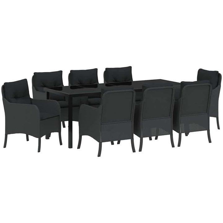 9-delars Trädgårdsserveringsset med Kuddar Svart Poly Rattan vidaXL 200 x 80 x 73 cm – bild 2