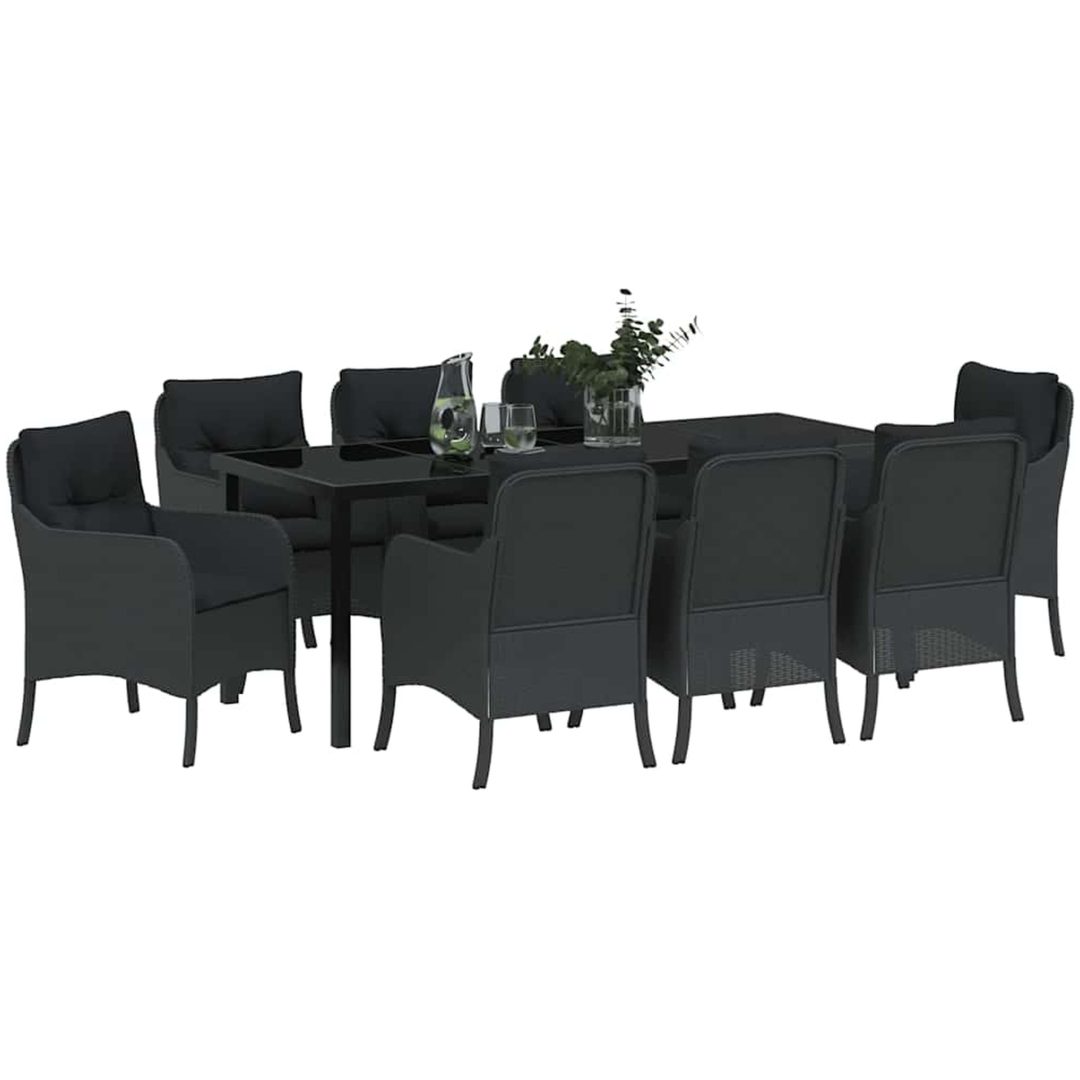 9-delars Trädgårdsserveringsset med Kuddar Svart Poly Rattan vidaXL 200 x 80 x 73 cm – bild 3