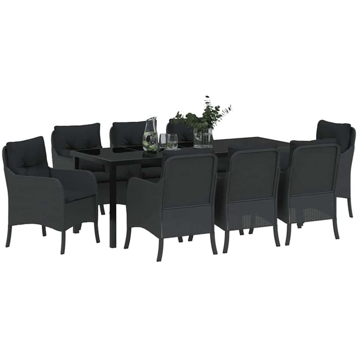 9-delars Trädgårdsserveringsset med Kuddar Svart Poly Rattan vidaXL 200 x 80 x 73 cm – bild 3