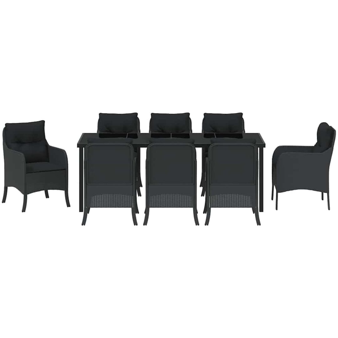 9-delars Trädgårdsserveringsset med Kuddar Svart Poly Rattan vidaXL 200 x 80 x 73 cm – bild 7