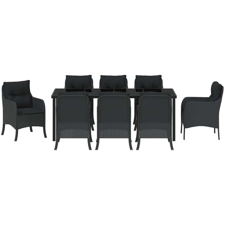 9-delars Trädgårdsserveringsset med Kuddar Svart Poly Rattan vidaXL 200 x 80 x 73 cm – bild 7