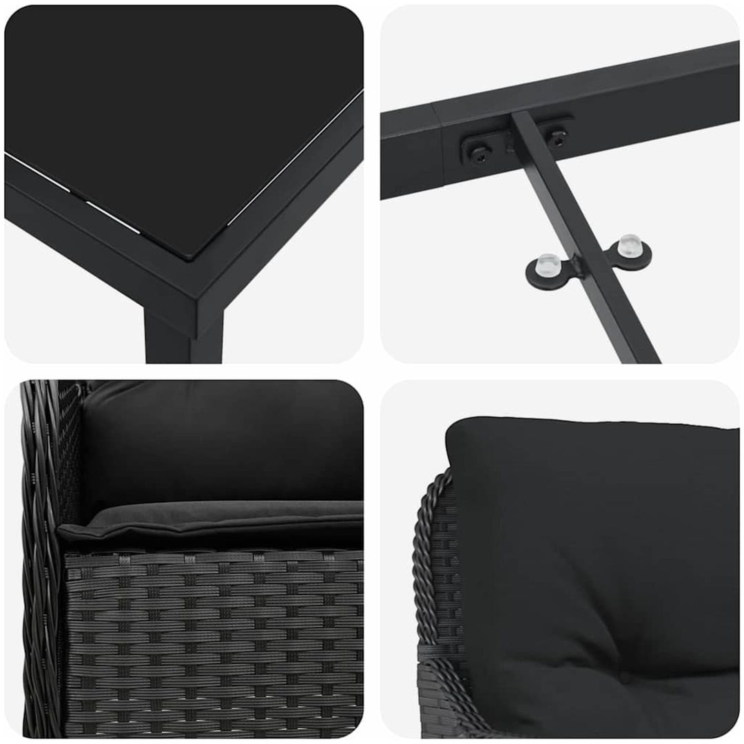9-delars Trädgårdsserveringsset med Kuddar Svart Poly Rattan vidaXL 200 x 80 x 73 cm – bild 8