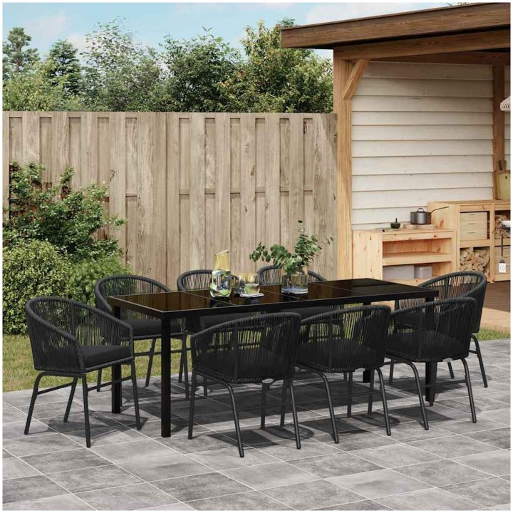 9 Delars Trädgårdsserveringsset - Svart Poly Rattan vidaXL 200 x 80 x 73 cm – bild 4