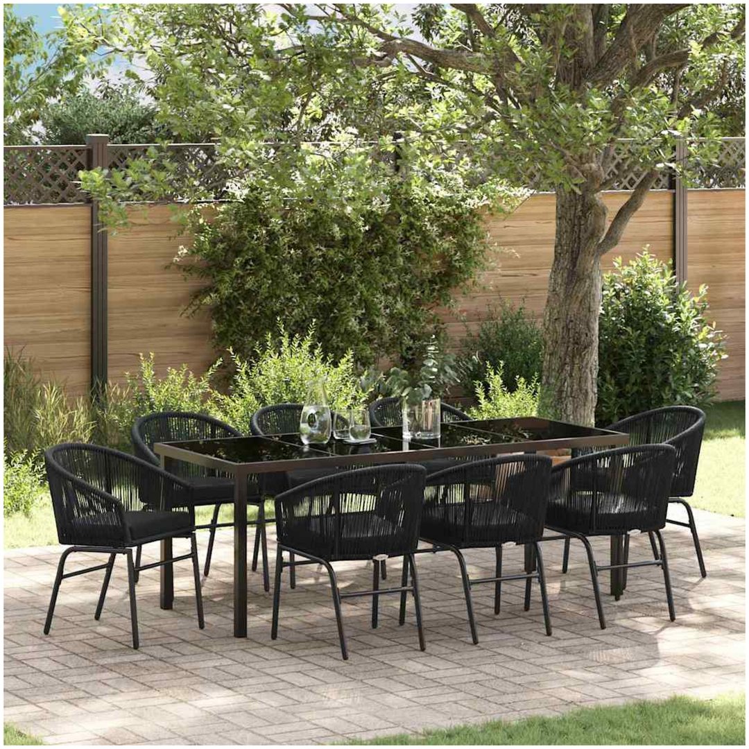 9 Delars Trädgårdsserveringsset - Svart Poly Rattan vidaXL 200 x 80 x 73 cm