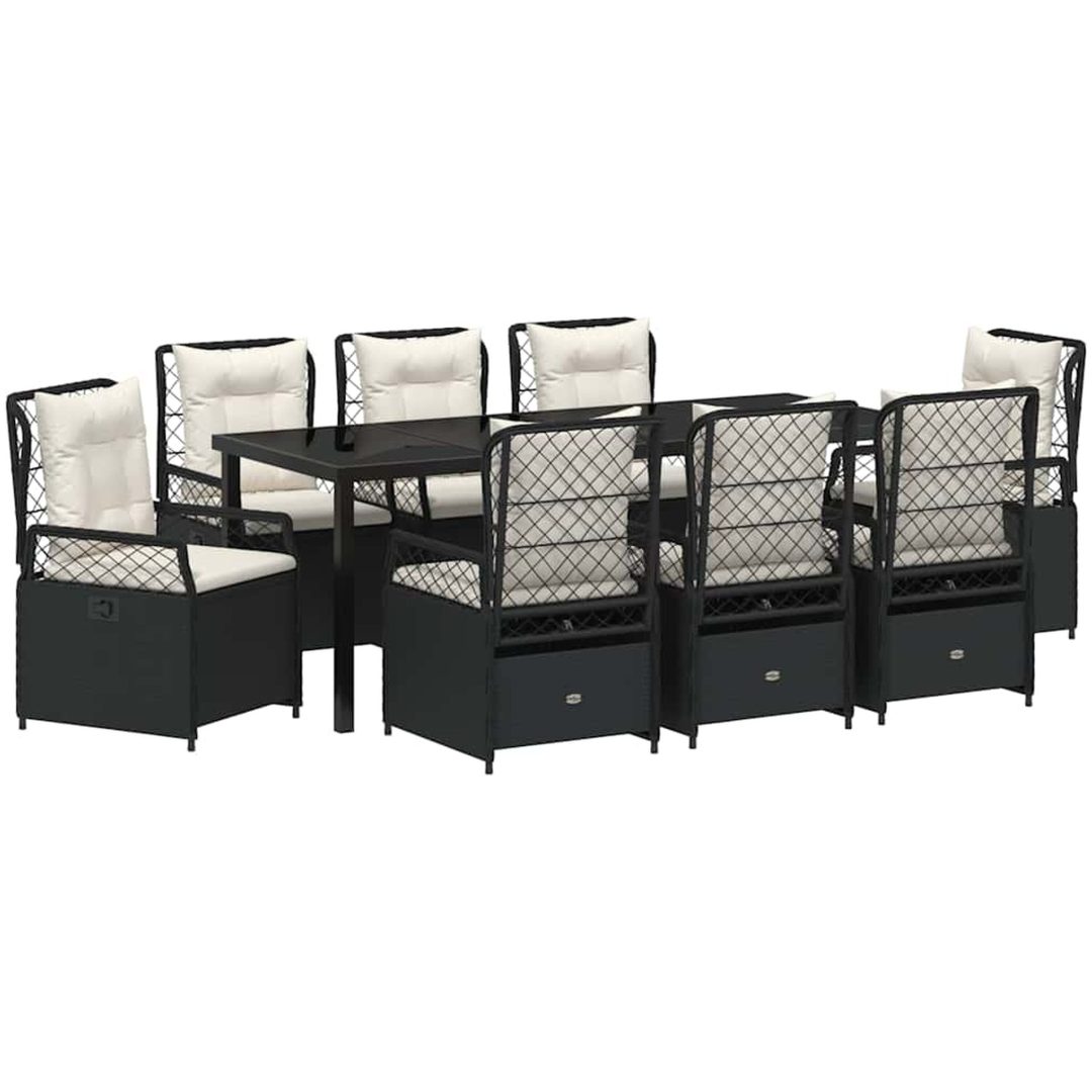 9 Delars Trädgårdsserveringsset Svart Poly Rattan vidaXL 200 x 80 x 73 cm – bild 2