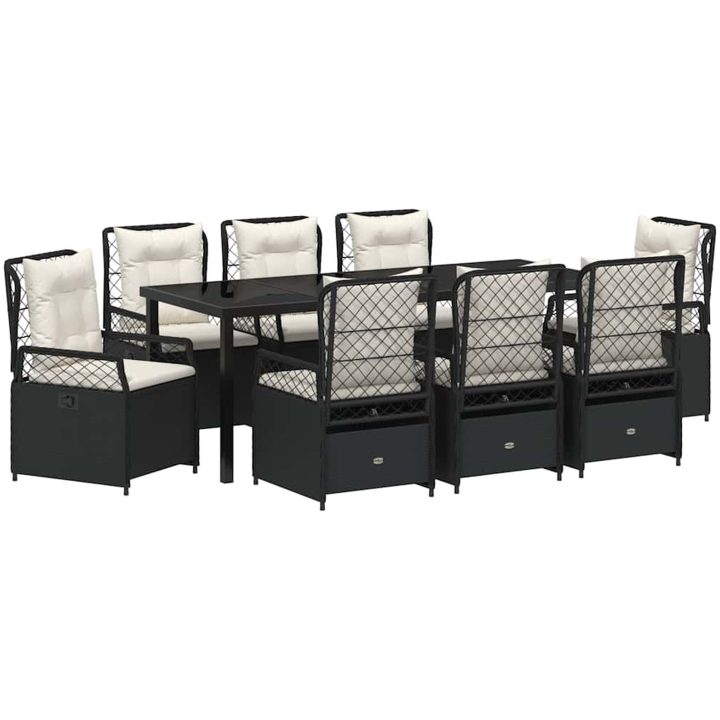 9 Delars Trädgårdsserveringsset Svart Poly Rattan vidaXL 200 x 80 x 73 cm – bild 2