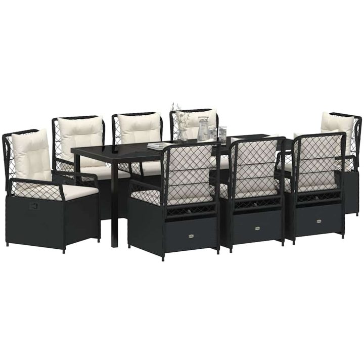9 Delars Trädgårdsserveringsset Svart Poly Rattan vidaXL 200 x 80 x 73 cm – bild 3