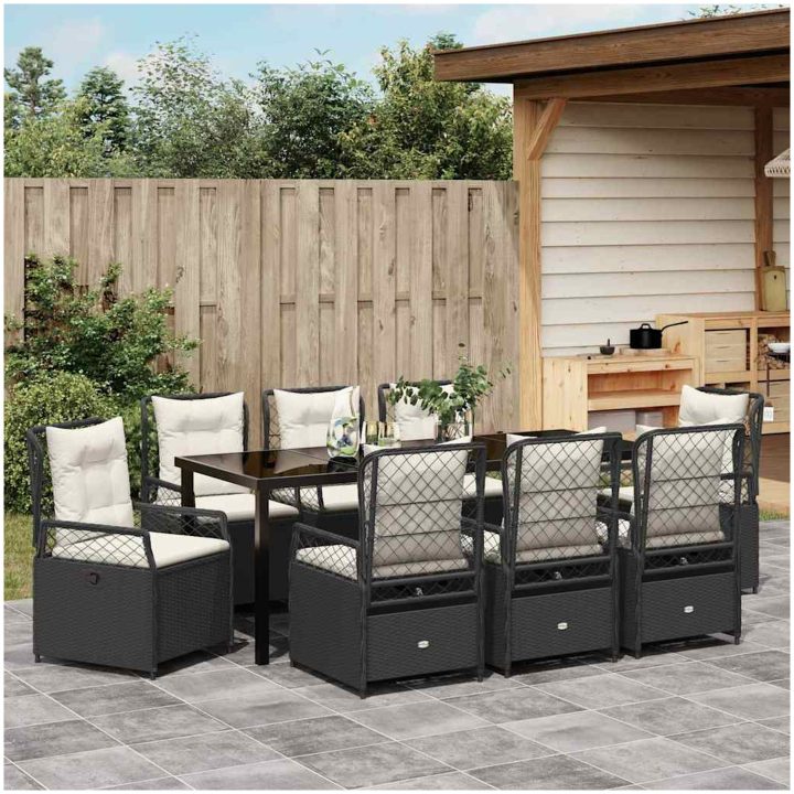 9 Delars Trädgårdsserveringsset Svart Poly Rattan vidaXL 200 x 80 x 73 cm – bild 4