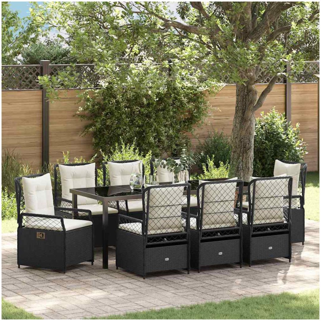 9 Delars Trädgårdsserveringsset Svart Poly Rattan vidaXL 200 x 80 x 73 cm