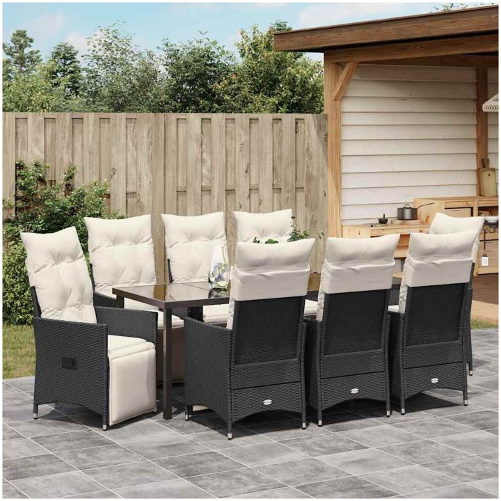 9 Delars Trädgårdsservis med Kuddar i Svart Poly Rattan vidaXL 200 x 80 x 73 cm – bild 4