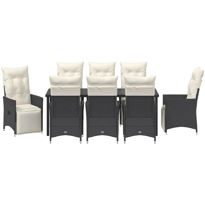 9 Delars Trädgårdsservis med Kuddar i Svart Poly Rattan vidaXL 200 x 80 x 73 cm – bild 6