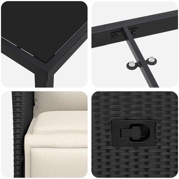 9 Delars Trädgårdsservis med Kuddar i Svart Poly Rattan vidaXL 200 x 80 x 73 cm – bild 7