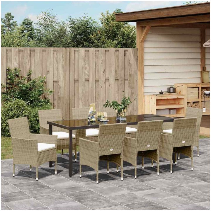 9 Delars Trädgårdsset Beige Poly Rattan vidaXL 200 x 80 x 73 cm – bild 4