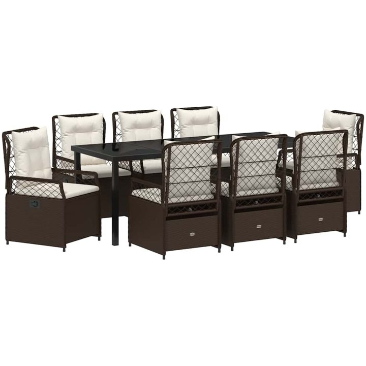 9 Delars Trädgårdsset Brun Poly Rattan vidaXL 200 x 80 x 73 cm – bild 2