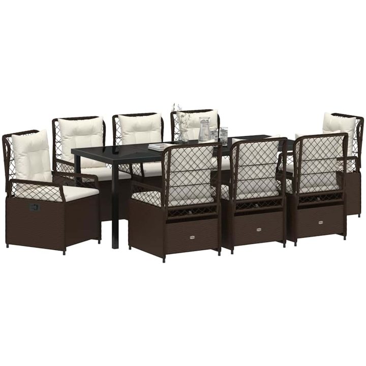 9 Delars Trädgårdsset Brun Poly Rattan vidaXL 200 x 80 x 73 cm – bild 3