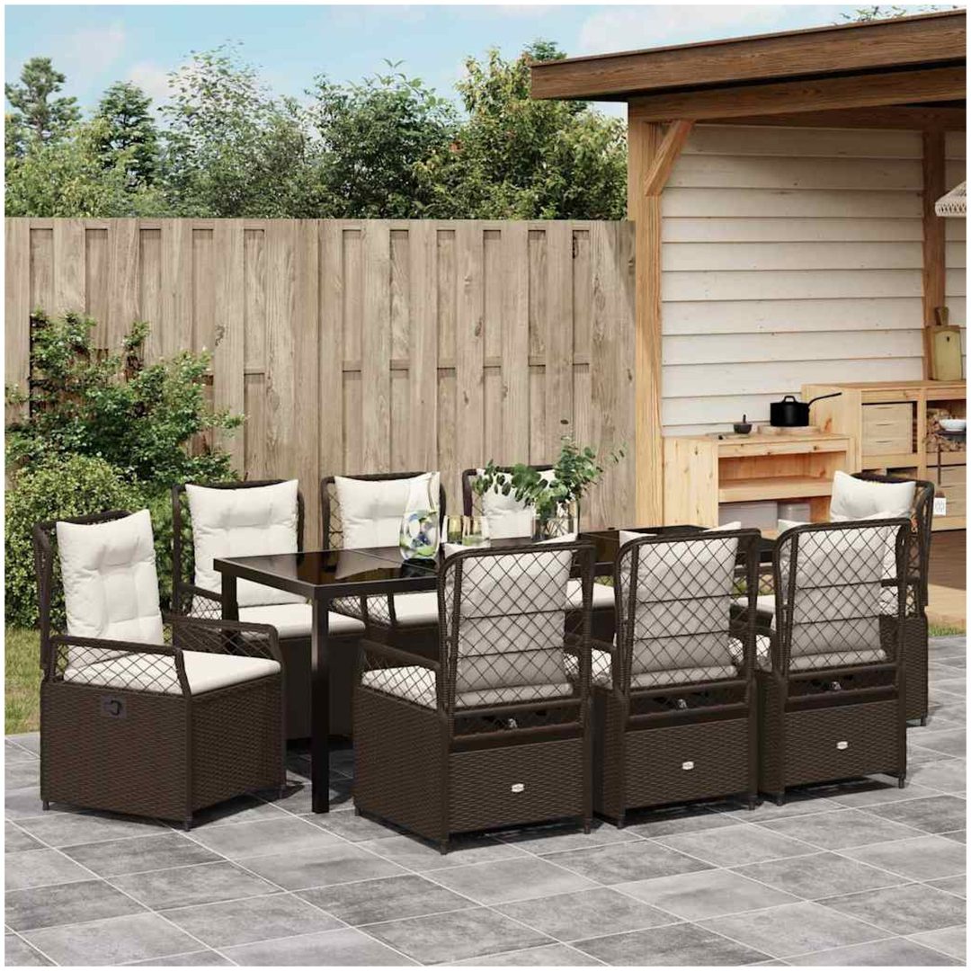 9 Delars Trädgårdsset Brun Poly Rattan vidaXL 200 x 80 x 73 cm – bild 4