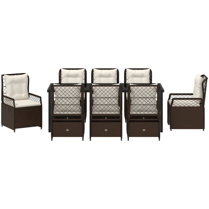 9 Delars Trädgårdsset Brun Poly Rattan vidaXL 200 x 80 x 73 cm – bild 6