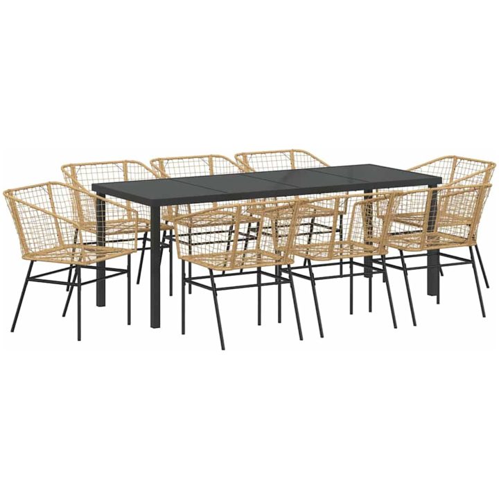 9 Delars Trädgårdsset i Brun Poly Rattan vidaXL 200 x 80 x 73 cm – bild 2