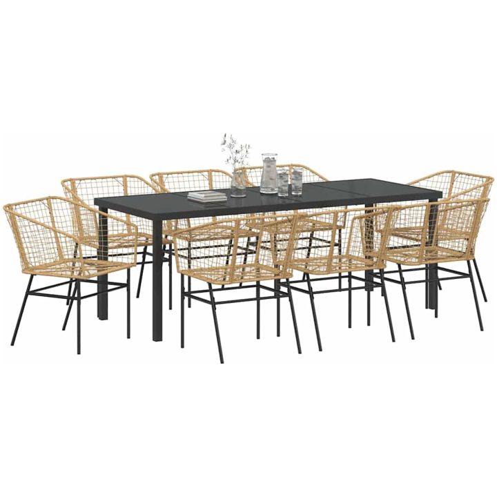 9 Delars Trädgårdsset i Brun Poly Rattan vidaXL 200 x 80 x 73 cm – bild 3