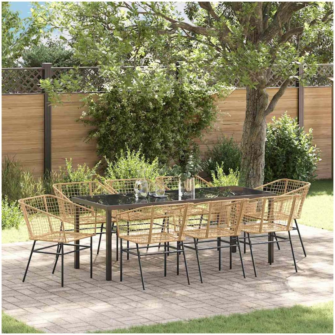 9 Delars Trädgårdsset i Brun Poly Rattan vidaXL 200 x 80 x 73 cm