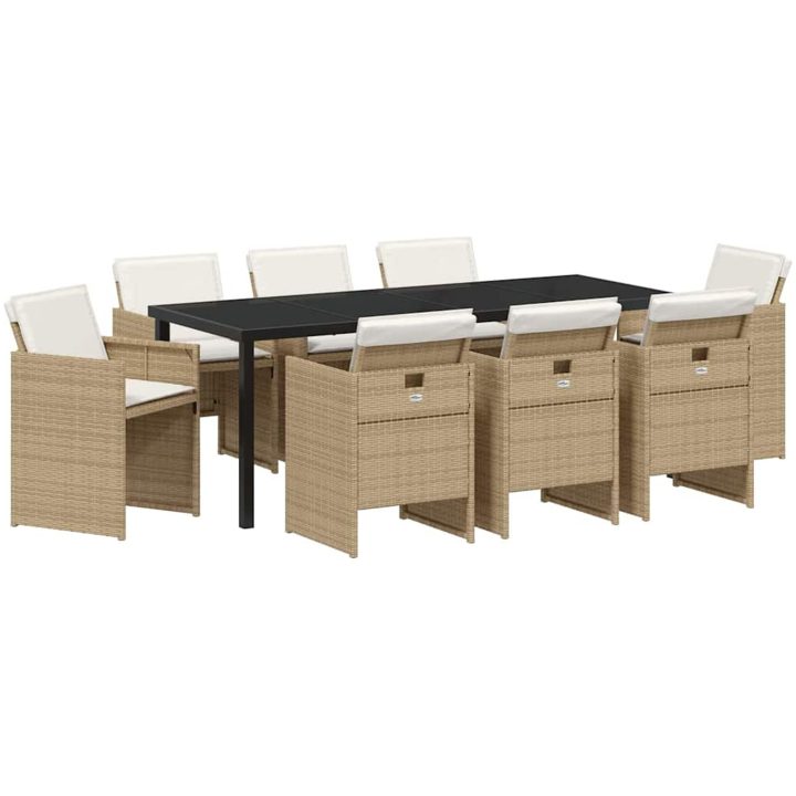 9-delars trädgårdsset med dynor i beige poly-rattan vidaXL 200 x 80 x 73 cm – bild 2