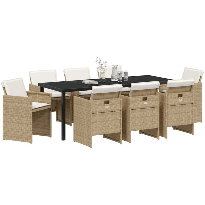 9-delars trädgårdsset med dynor i beige poly-rattan vidaXL 200 x 80 x 73 cm – bild 3