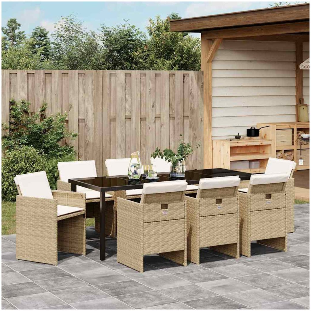 9-delars trädgårdsset med dynor i beige poly-rattan vidaXL 200 x 80 x 73 cm – bild 4