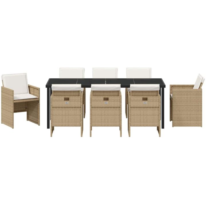 9-delars trädgårdsset med dynor i beige poly-rattan vidaXL 200 x 80 x 73 cm – bild 6