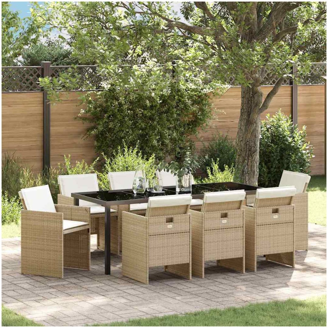 9-delars trädgårdsset med dynor i beige poly-rattan vidaXL 200 x 80 x 73 cm