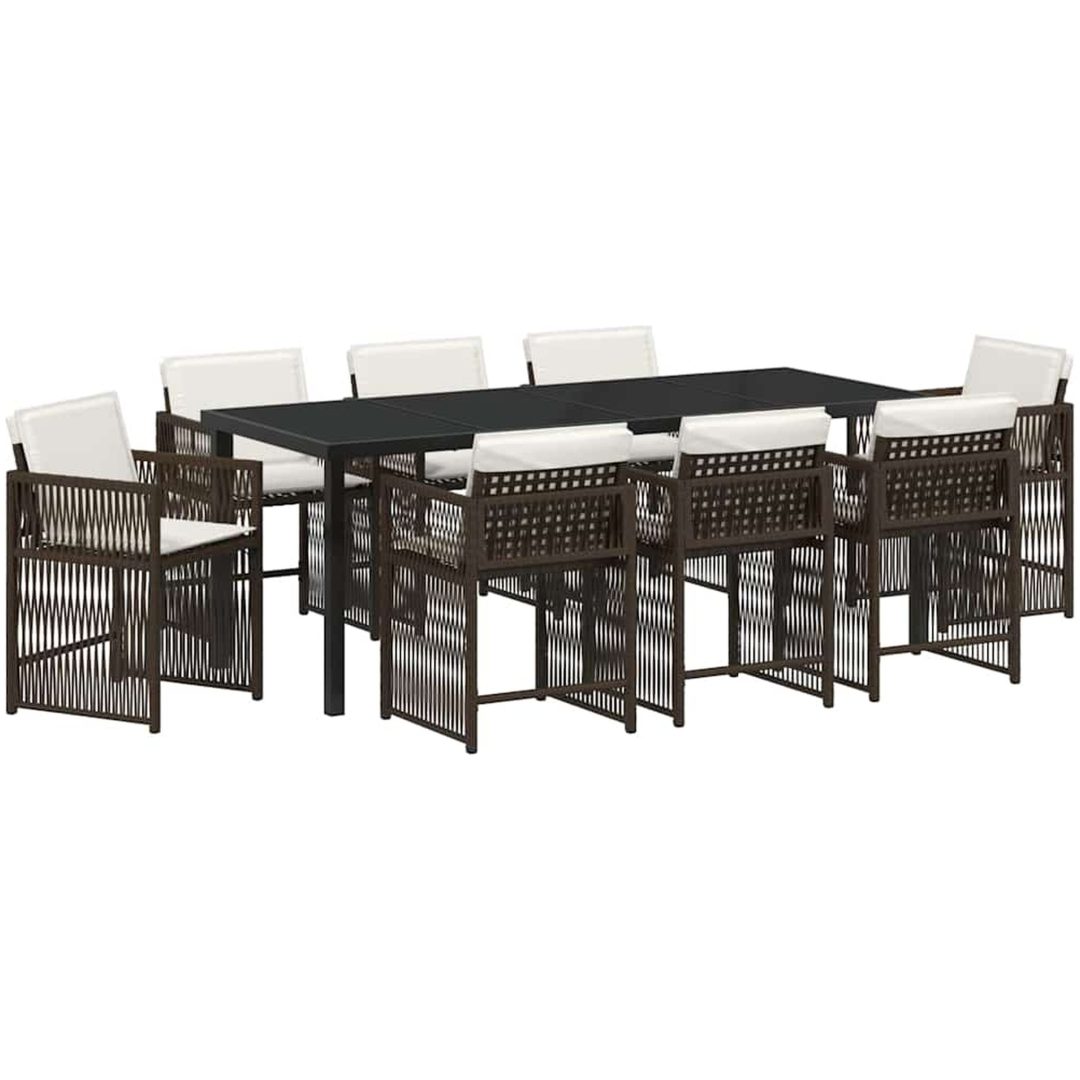 9-delars trädgårdsset med dynor i brun poly-rattan vidaXL 200 x 80 x 73 cm – bild 2