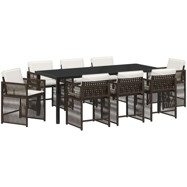 9-delars trädgårdsset med dynor i brun poly-rattan vidaXL 200 x 80 x 73 cm – bild 2
