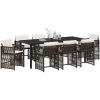 9-delars trädgårdsset med dynor i brun poly-rattan vidaXL 200 x 80 x 73 cm – miniatyr 3