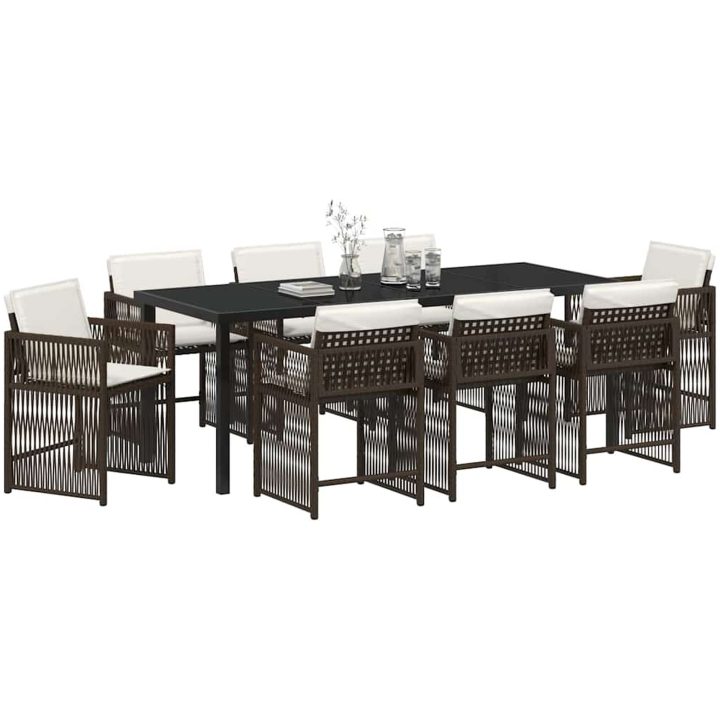 9-delars trädgårdsset med dynor i brun poly-rattan vidaXL 200 x 80 x 73 cm – bild 3