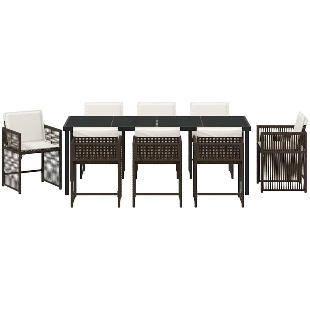 9-delars trädgårdsset med dynor i brun poly-rattan vidaXL 200 x 80 x 73 cm – bild 7