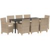 9-delars trädgårdsset med kuddar, beige poly rattan vidaXL 200 x 80 x 73 cm – miniatyr 2