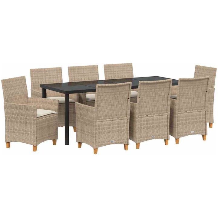 9-delars trädgårdsset med kuddar, beige poly rattan vidaXL 200 x 80 x 73 cm – bild 2