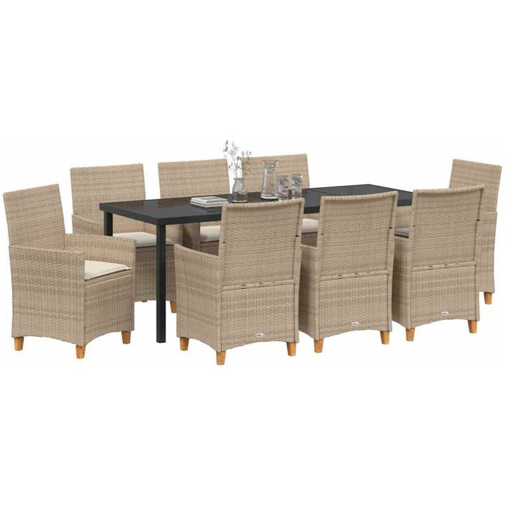 9-delars trädgårdsset med kuddar, beige poly rattan vidaXL 200 x 80 x 73 cm – bild 3
