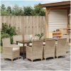 9-delars trädgårdsset med kuddar, beige poly rattan vidaXL 200 x 80 x 73 cm – miniatyr 4