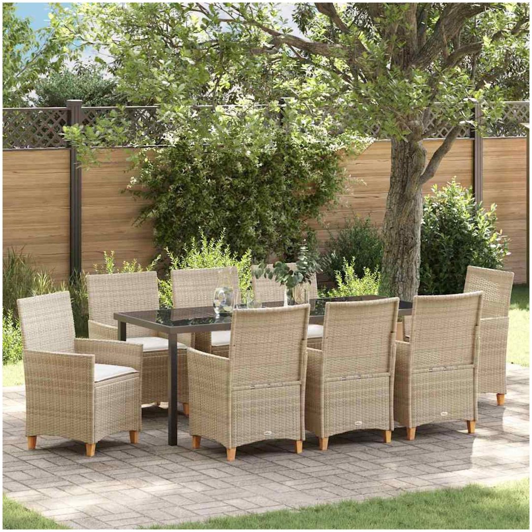 9-delars trädgårdsset med kuddar, beige poly rattan vidaXL 200 x 80 x 73 cm