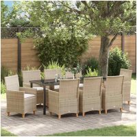 9-delars trädgårdsset med kuddar, beige poly rattan vidaXL