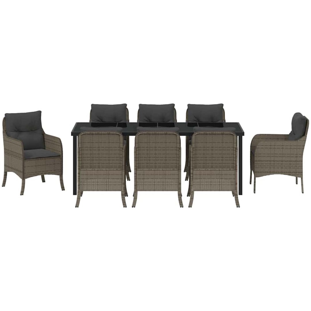 9-delars trädgårdsset med kuddar Grå Poly konstrotting vidaXL 200 x 80 x 73 cm – bild 6