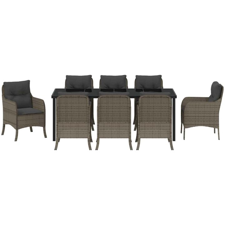 9-delars trädgårdsset med kuddar Grå Poly konstrotting vidaXL 200 x 80 x 73 cm – bild 6