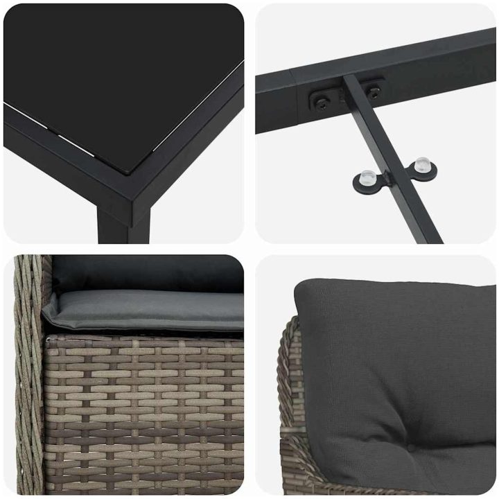 9-delars trädgårdsset med kuddar Grå Poly konstrotting vidaXL 200 x 80 x 73 cm – bild 7