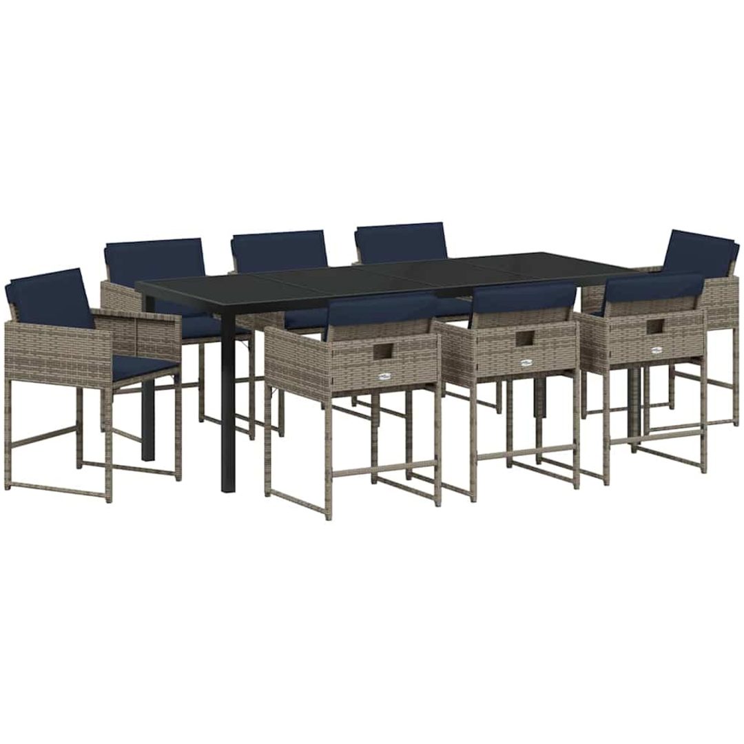 9 Delars Trädgårdsset med Kuddar Grå Poly Rattan vidaXL 8 - Sits – bild 2