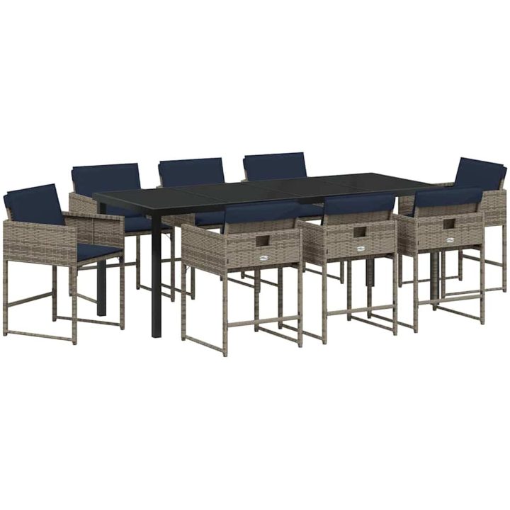 9 Delars Trädgårdsset med Kuddar Grå Poly Rattan vidaXL 8 - Sits – bild 2