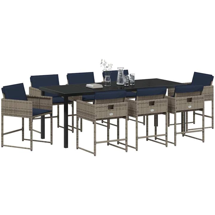 9 Delars Trädgårdsset med Kuddar Grå Poly Rattan vidaXL 8 - Sits – bild 3